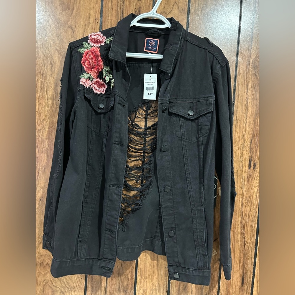Women’s Black ripped embroidered Denim Jacket